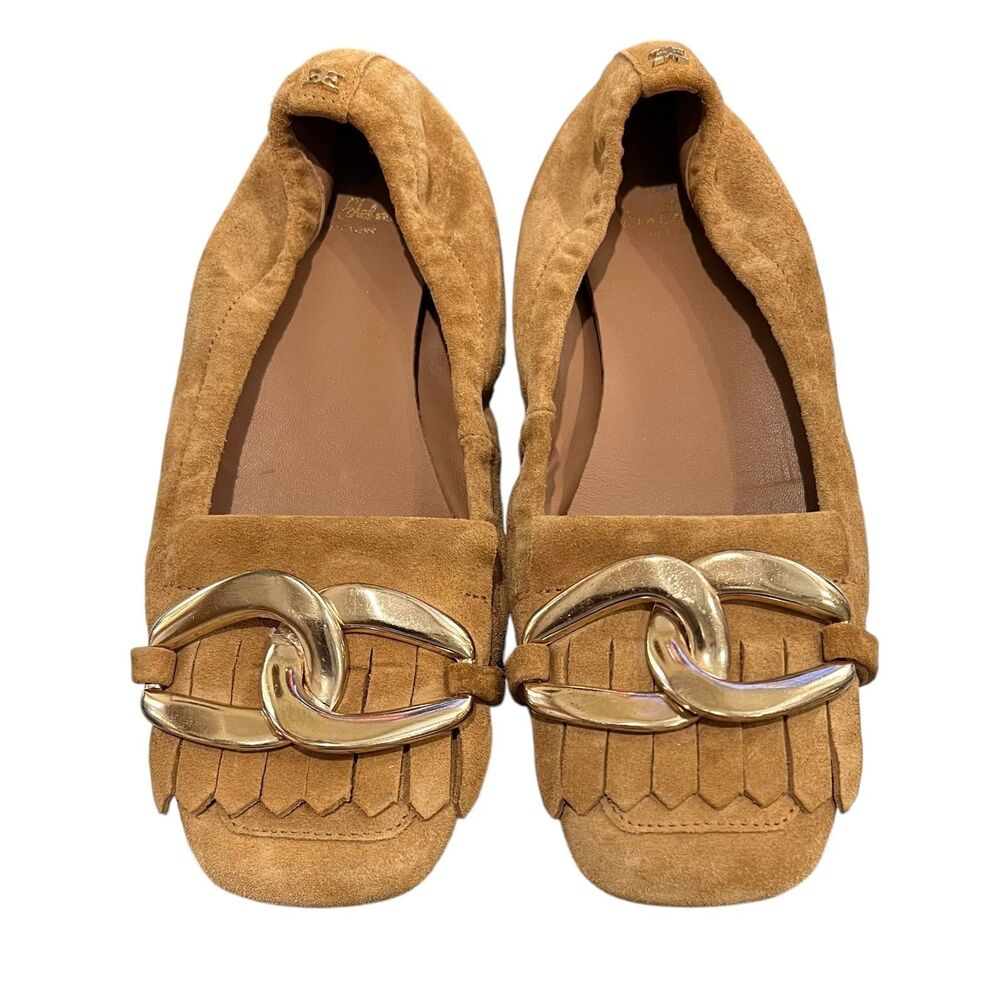 Sam Edelman NY Mimi Saddle Leather Squared Toe Golden Accent Slip-on Flats US 8